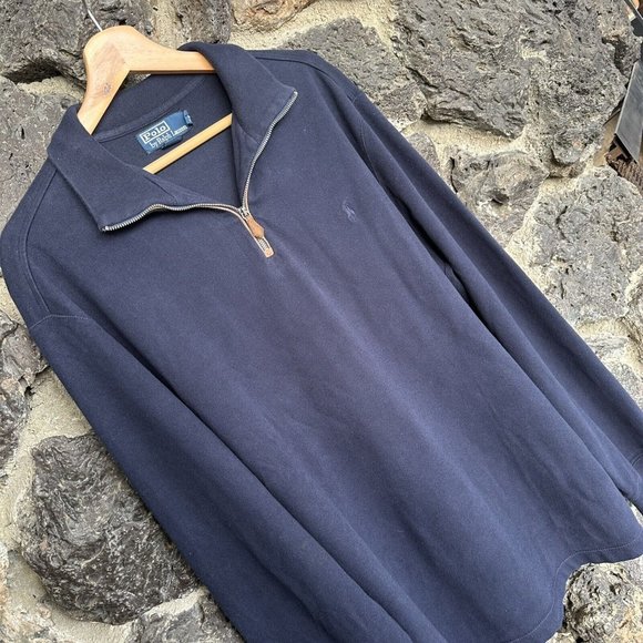 Polo Ralph Lauren Quarter Zip Pullover Sweater Men's 2XL Navy elbow pads - Picture 4 of 12
